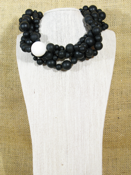 
BLACK MATT AGATE WITH WHITE CORAL BALL WITH STERLING SILVER CLASP