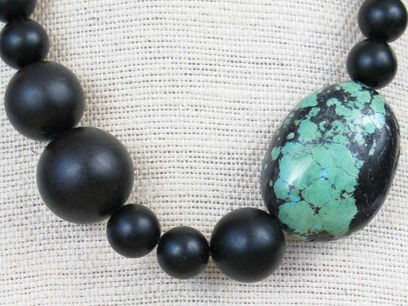 
LARGE TURQUOISE NUGGET & BLACK ONYX BALLS WITH STERLING CLASP