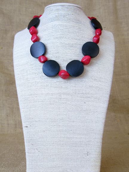 
RED HOWLITE & ONYX WITH STERLING SILVER CLASP