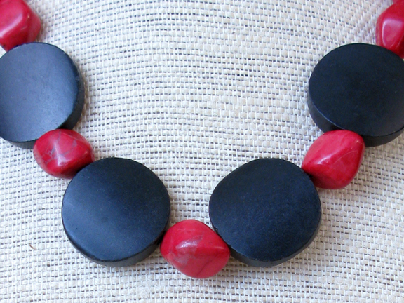 
RED HOWLITE & ONYX WITH STERLING SILVER CLASP