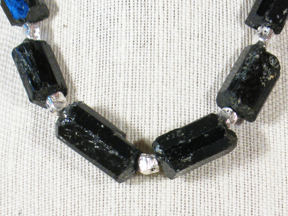 
BLACK TOURMALINE & GERMAN SILVER NUGGETS WITH STERLING SILVER CLASP