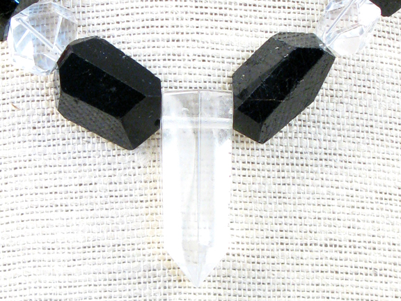 
BLACK TOURMALINE & CLEAR CRYSTAL QUARTZ WITH STERLING SILVER CLASP
