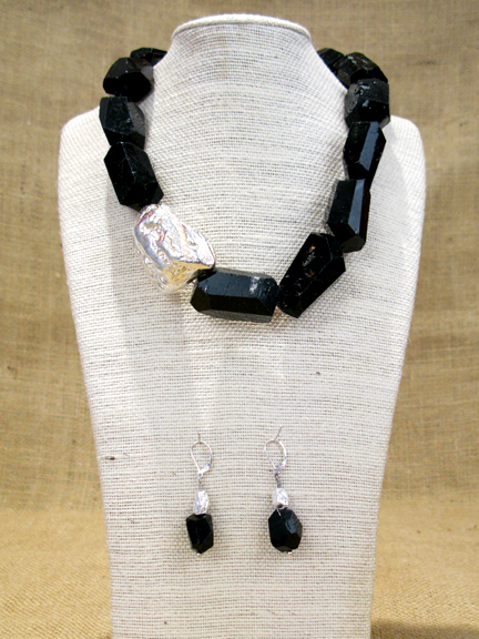 
BLACK TOURMALINE WITH STERLING SILVER ROCK AND CLASP