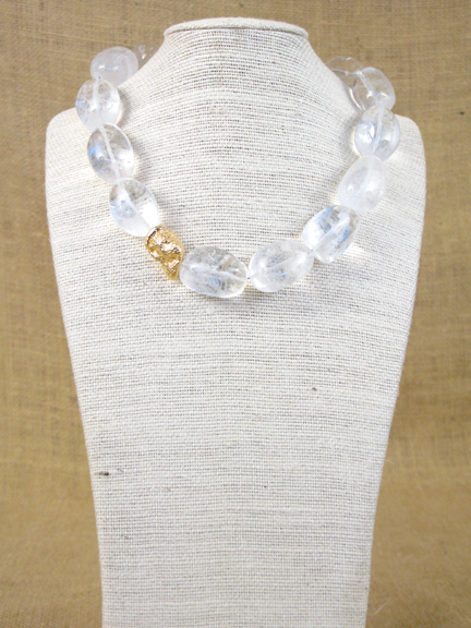 
CLEAR QUARTZ WITH GOLD VERMEIL NUGGET AND CLASP