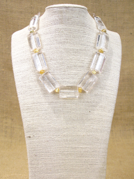 
CLEAR QUARTZ RECTANGULARS WITH GOLD VERMEIL CUBES AND CLASP