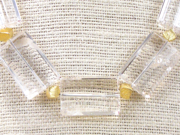 
CLEAR QUARTZ RECTANGULARS WITH GOLD VERMEIL CUBES AND CLASP