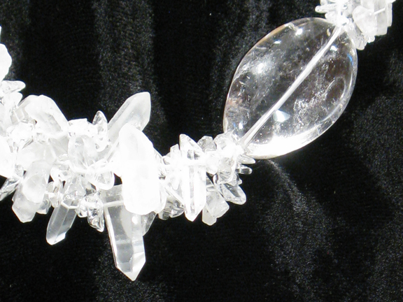 
CLEAR QUARTZ PIECES AND LARGE CLEAR QUARTZ NUGGET WITH STERLING CLASP