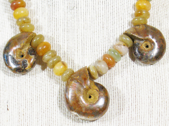 GOLDEN CARNELIAN AND FOSSILS WITH GOLD PLATED CLASP
