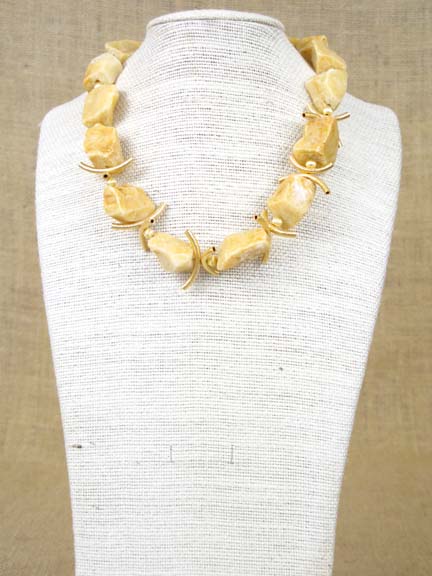 
GOLD JASPER WITH GOLD VERMEIL NODDLES & BALLS AND CLASP
