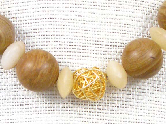 
GOLD JASPER (WOOD LIKE) & GOLD SERPENTINE WITH GOLD VERMEIL BALLS AND CLASP