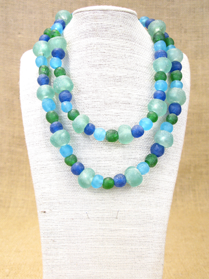 
BLUE & GREEN GLASS 2 STRANDS WITH STERLING CLASP