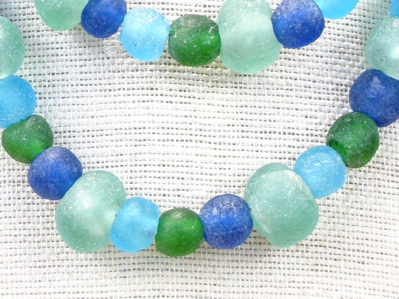 
BLUE & GREEN GLASS 2 STRANDS WITH STERLING CLASP