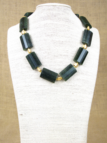 
GREEN CANADIAN BRITISH COLUMBIA JADE WITH GOLD VERMEIL OVALS, BALLS AND CLASP