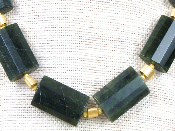 
GREEN CANADIAN BRITISH COLUMBIA JADE WITH GOLD VERMEIL OVALS, BALLS AND CLASP