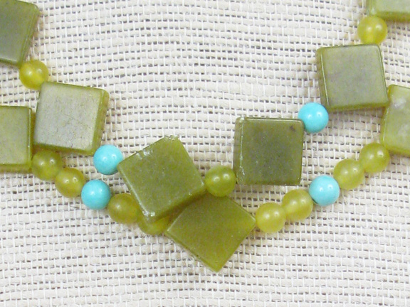 GREEN JADE & TURQUOISE WITH GOLD VERMEIL CLASP