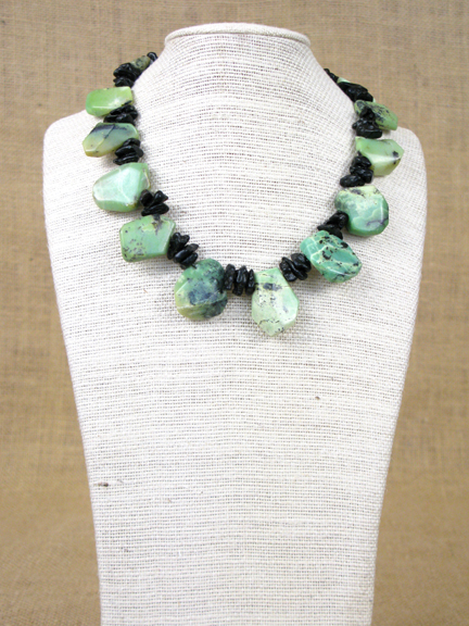 GREEN JADE & BLACK METEORITE WITH STERLING CLASP