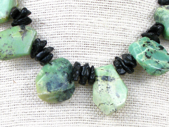 GREEN JADE & BLACK METEORITE WITH STERLING CLASP