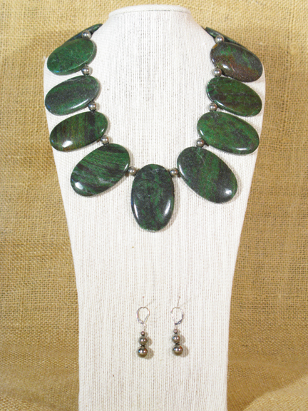 
GREEN RUBY JASPER AND PYRITE BALLS WITH STERLING CLASP