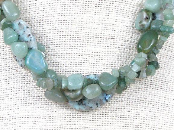 
BLUE GREEN & GRAY KIWI STONE & GREEN AGATE 3 STRANDS WITH STERLING SILVER CLASP