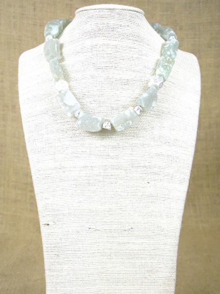 
LIGHT GREEN BARREL QUARTZ WITH STERLING SILVER NUGGETS AND CLASP