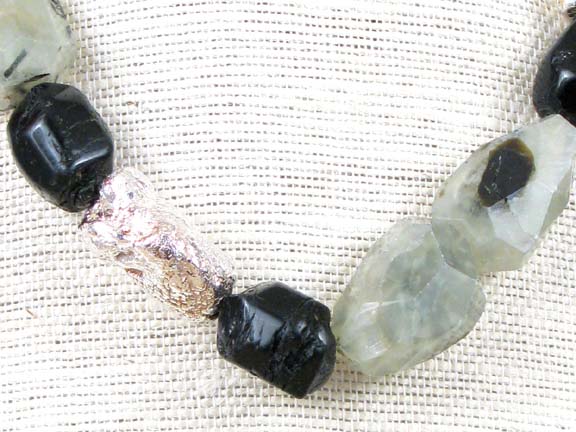 
GREEN RETICULATED QUARTZ & BLACK TOURMALINE WITH STERLING SILVER ROCK AND CLASP