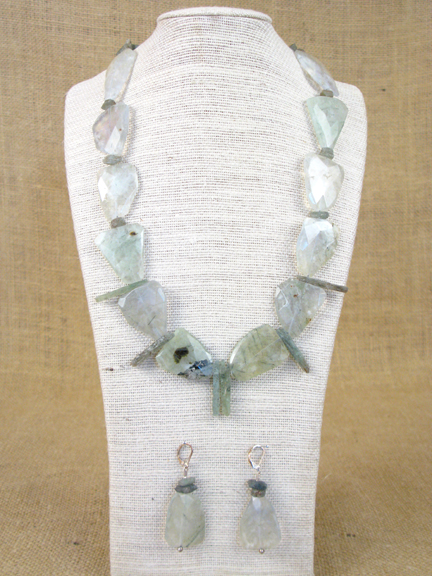 
GREEN RETICULATED QUARTZ & GREEN KYANITE WITH STERLING SILVER CLASP