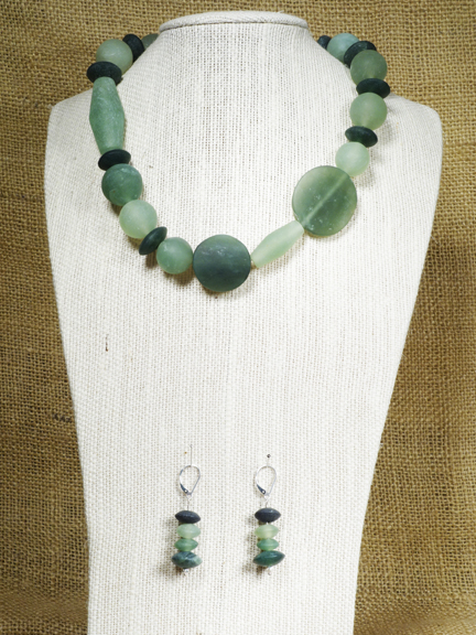 
SHADES OF GREEN SERPENTINE WITH STERLING SILVER CLASP