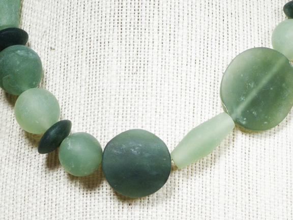 
SHADES OF GREEN SERPENTINE WITH STERLING SILVER CLASP