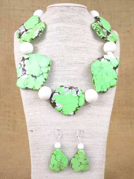 
GREEN TURQUOISE & WHITE CORAL BALLS WITH STERLING SILVER CLASP