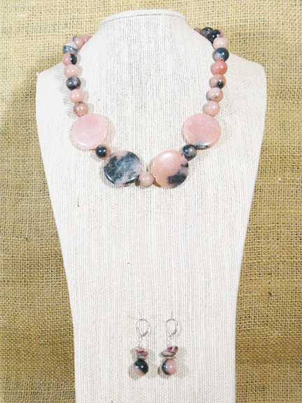 
PINK/GRAY OPAL & RHODONITE CHIPS WITH STERLING SILVER CLASP