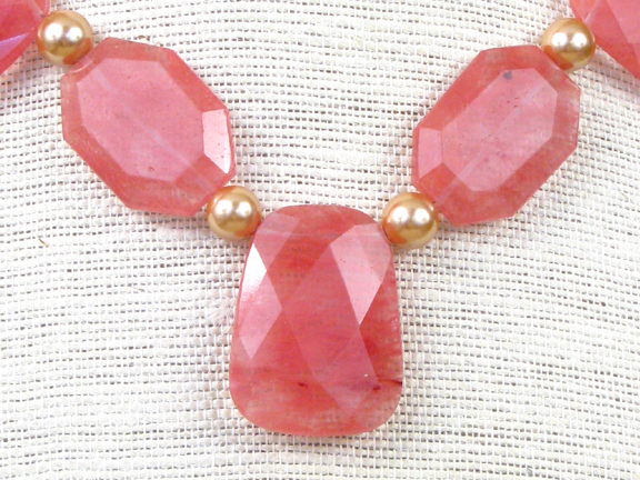 ROSE QUARTZ & SHELL PEARLS WITH STERLING CLASP