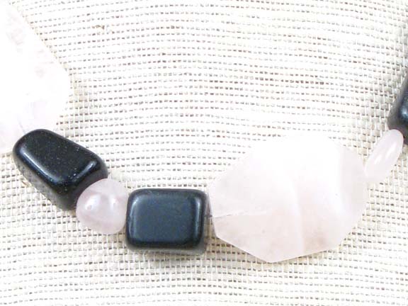 PINK ROSE QUARTZ & GRAY/BLACK ONYX WITH STERLING SILVER CLASP