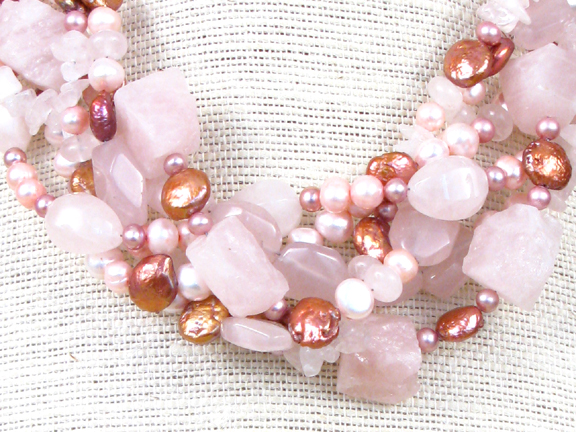 
PINK ROSE QUARTZ & PINK PEARLS WITH STERLING SILVER CLASP