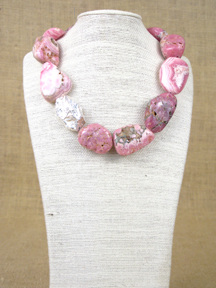 PINK RHODOCHROSITE & LARGE STERLING NUGGET WITH STERLING CLASP