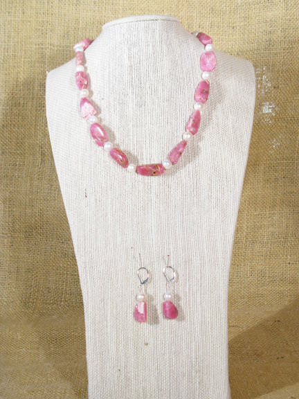 
PINK RHODOCHROSITE & FRESH WATER PEARLS WITH STERLING SILVER CLASP