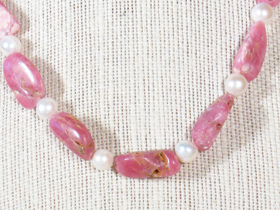 
PINK RHODOCHROSITE & FRESH WATER PEARLS WITH STERLING SILVER CLASP