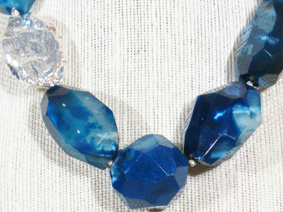 
BLUE AGATE (DYED) & LARGE STERLING SILVER NUGGET WITH STERLING CLASP