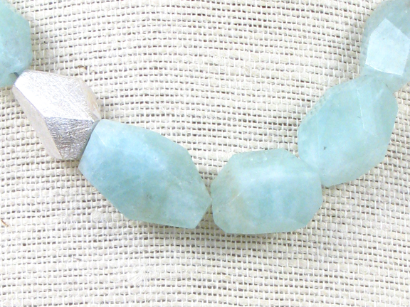 AQUAMARINE & LARGE STERLING FACETED NUGGET WITH STERLING CLASP