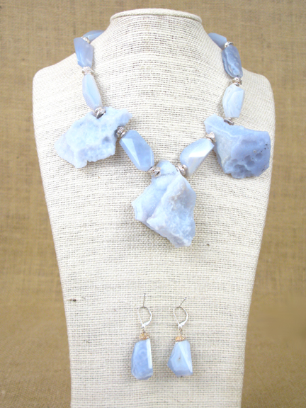 BLUE CHALCEDONY & STERLING NUGGETS WITH STERLING CLASP