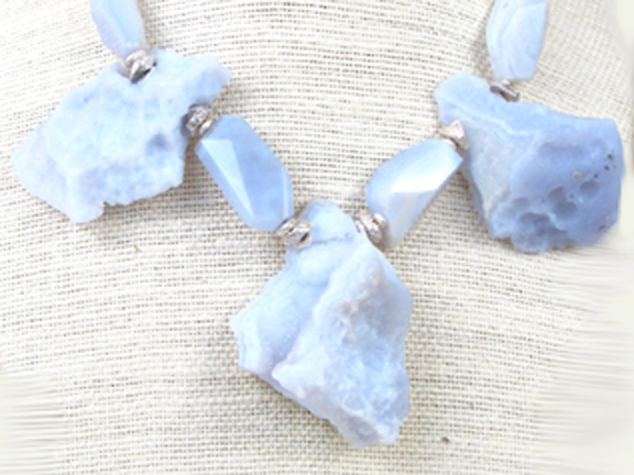 BLUE CHALCEDONY & STERLING NUGGETS WITH STERLING CLASP