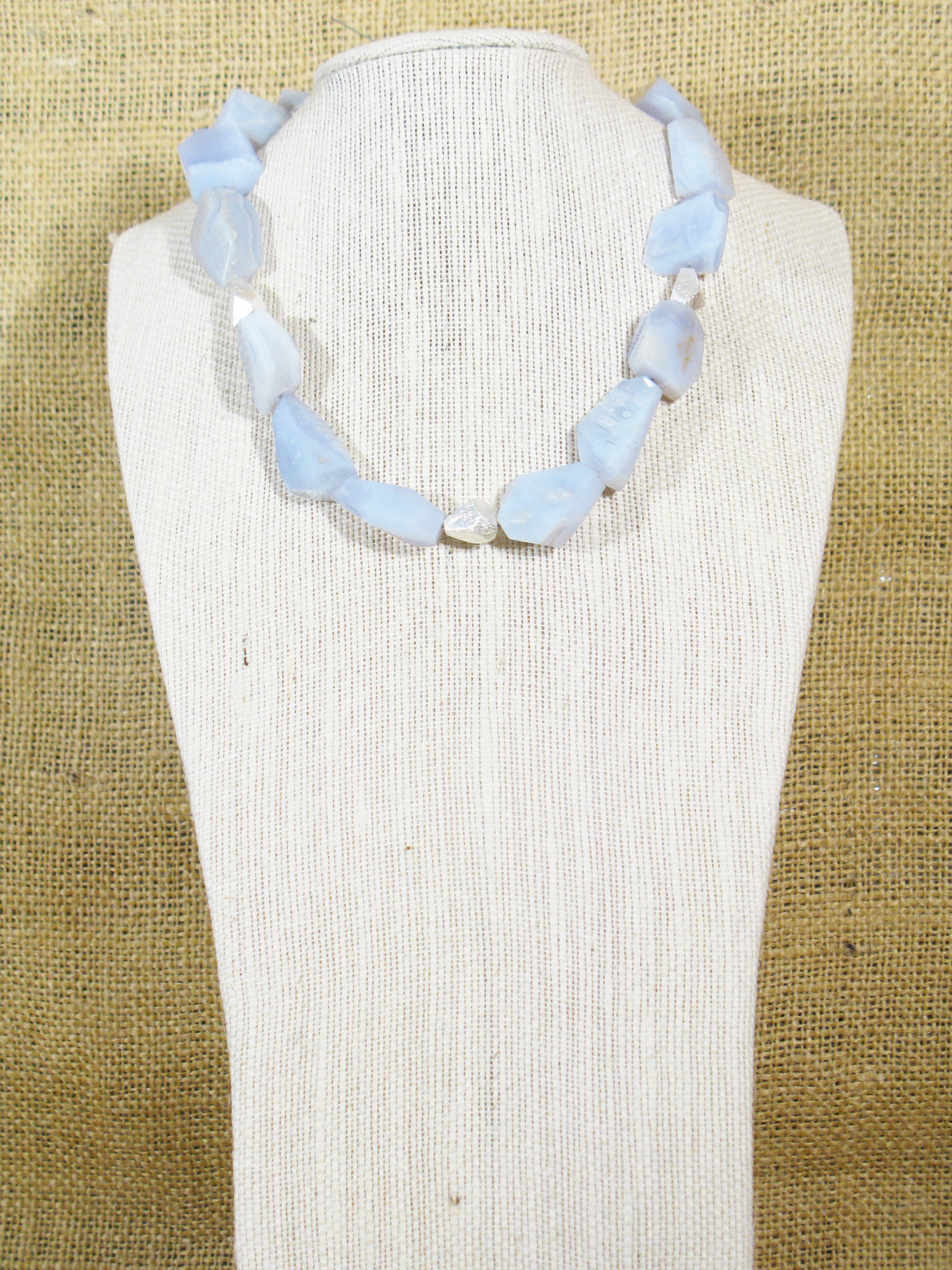 
BLUE CHALCEDONY & STERLING SILVER FACETED NUGGETS WITH STERLING CLASP