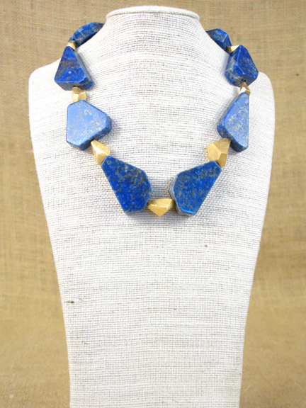 
BLUE LAPIS WITH GOLD VERMEIL FACETED BEADS AND CLASP