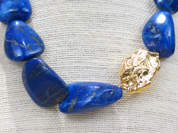 
BLUE LAPIS WITH GOLD VERMEIL NUGGET AND CLASP