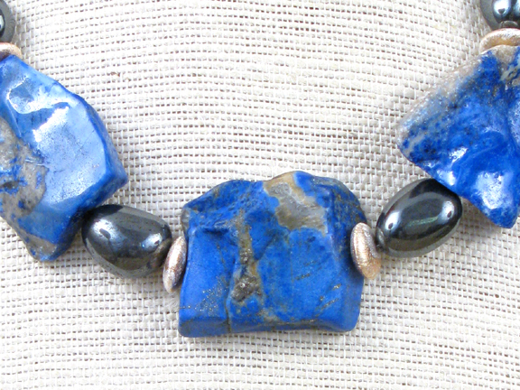 LAPIS & HEMATITE & STERLING DISKS WITH STERLING CLASP