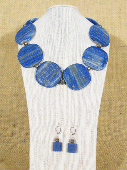 
LARGE BLUE LAPIS & PYRITE WITH STERLING CLASP