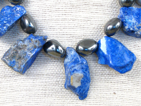 
BLUE LAPIS & GRAY HEMATITE WITH STERLING CLASP