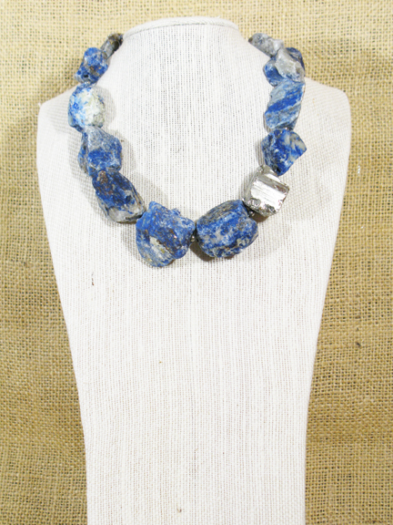 
BLUE SODALITE & PYRITE WITH STERLING CLASP