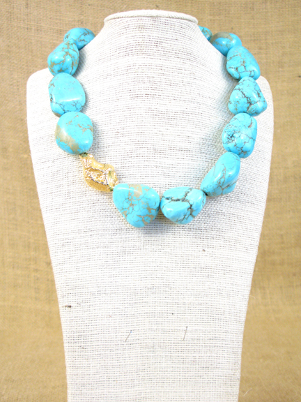 
LARGE TURQUOISE NUGGETS & LARGE GOLD VERMEIL NUGGET WITH GOLD VERMEIL CLASP