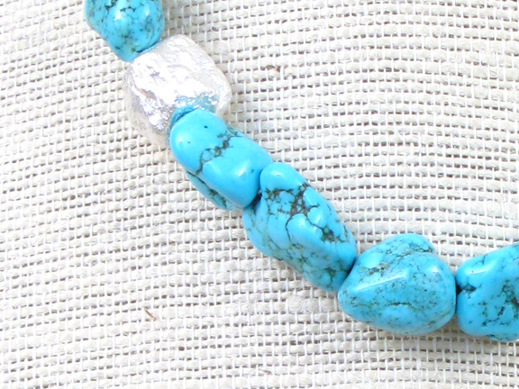 TURQUOISE MAGNESITE & STERLING NUGGETS WITH STERLING CLASP