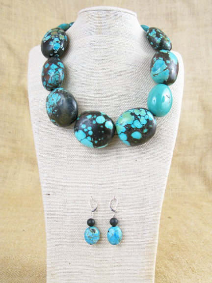 
LARGE TURQUOISE NUGGETS WITH STERLING SILVER CLASP